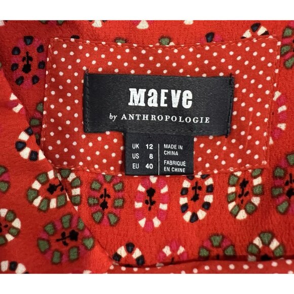 Maeve Anthropologie Red Daisy Midi Shirtdress Size 8 Belted Buttons Christmas - Picture 5 of 16